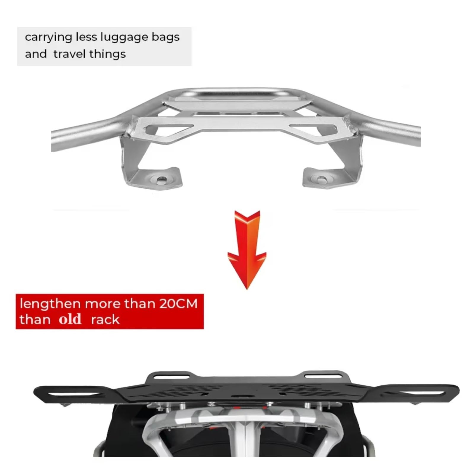 Étagère à Bagages de Moto pour BMW R1200GS pour R1250 LC pour GSA pour ADV F900XR F850GS F750 Rails Bagages Support D'agrandissement Arrière(Style 2)
