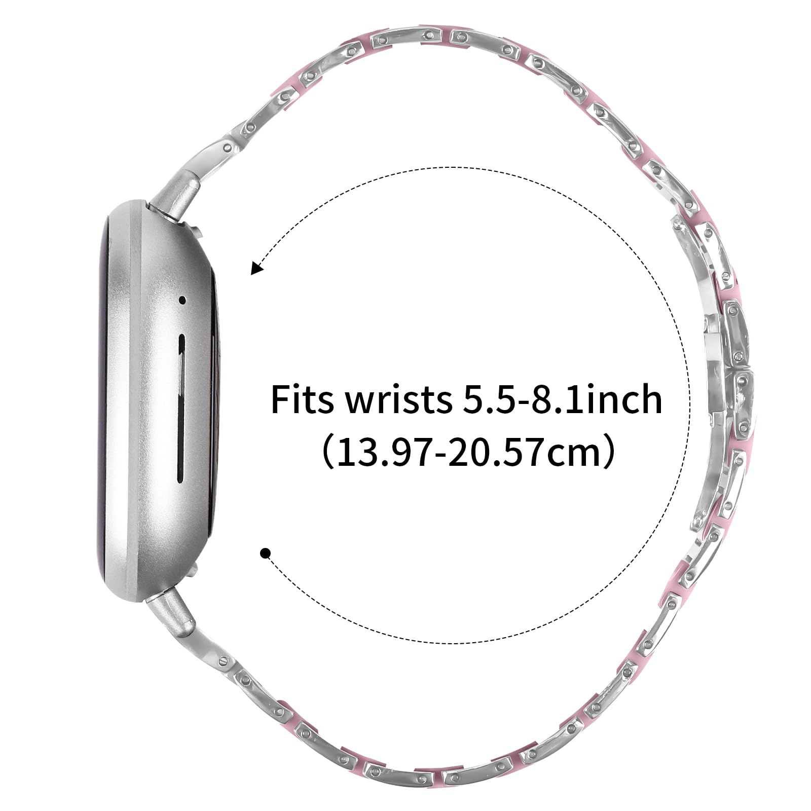 Bracelets pour Femmes Et Hommes Compatible avec Fitbit Versa 4 / Versa 3 / Sense, Bracelet De Sport De Rechange en Acier Inoxydable Compatible avec Versa Pink,1