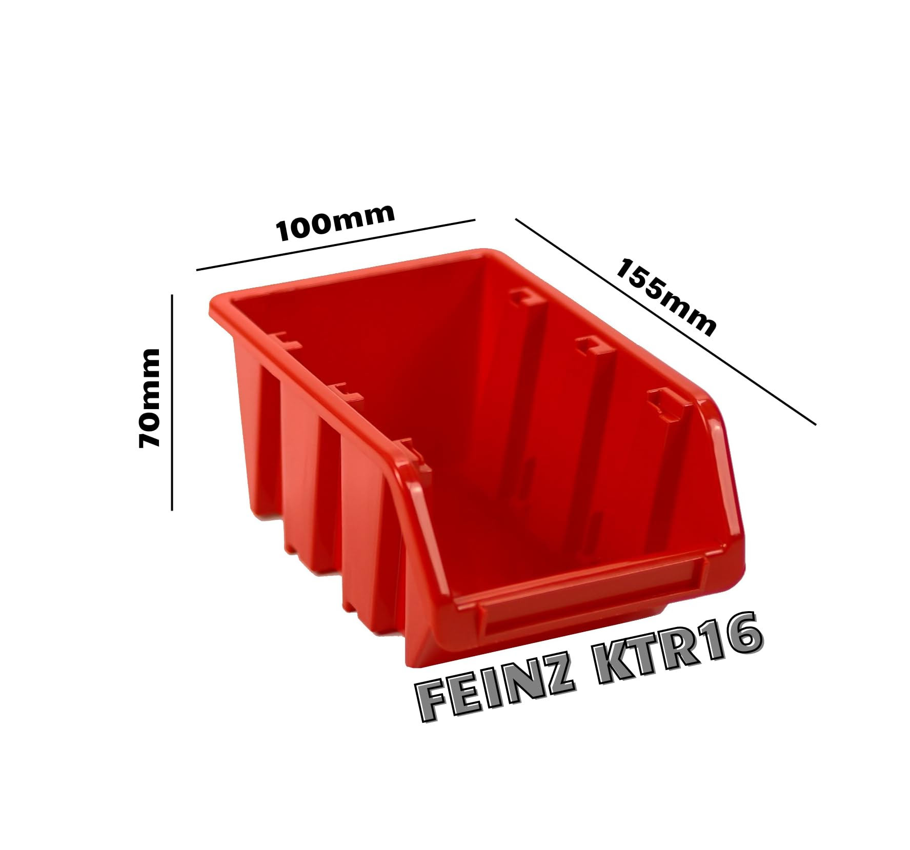 Sichtlagerkasten 155x100x80 mm 100 Stück | stapelbare Lagerbox, Kunststoff, Rot, Werkstatt, Garage, Wandmontage, robuste offene Aufbewahrungslösung
