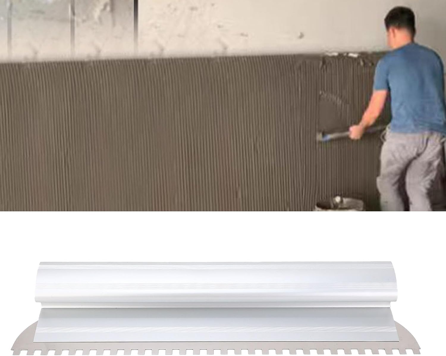 Tile Trowel, 2/5x2/5in Square Notch Trowel Tile Adhesive Spreader Tile Tools, Wall Tile Leveling Tool Wall Tile Trowel for Large Tiles Flooring Tiling Masonry Hand Trowel (400mm