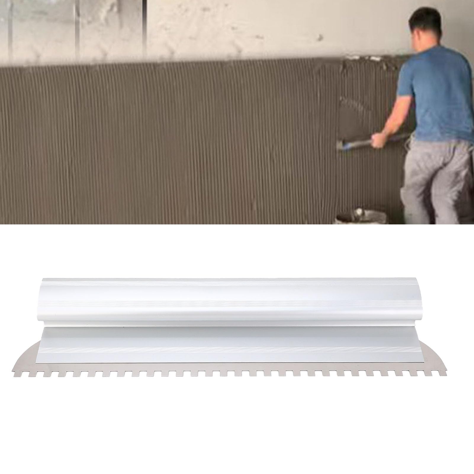 Herramienta de Enyesado de Acero Inoxidable de Aleación de Aluminio para Albañil Paleta de Muesca Cuadrada con Diseño de Deflector de Enyesado de área Grande (24 pulgadas)