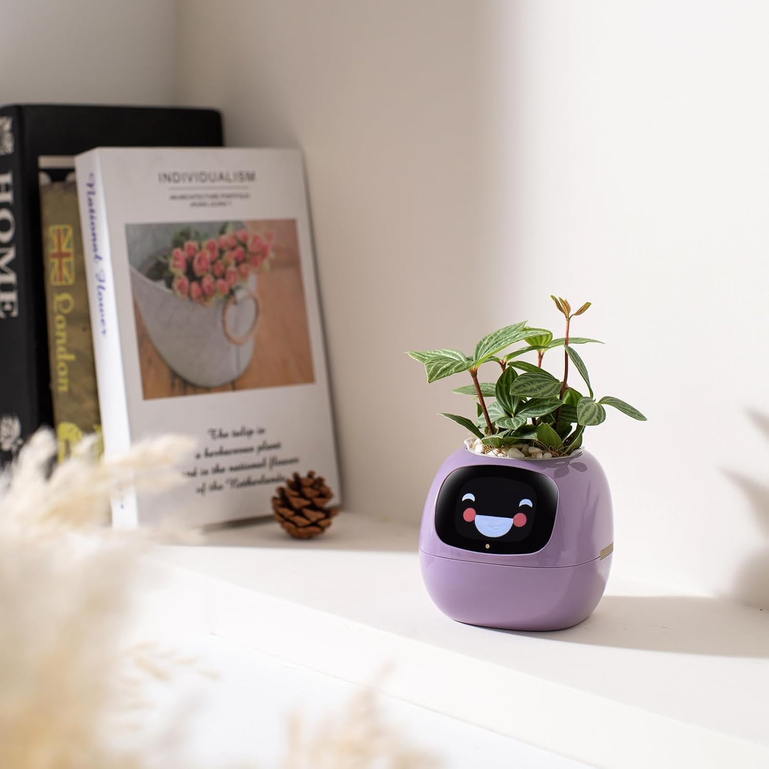 PLANTSIO Ivy Maceta Inteligente Decorativa hogar, compañero robótico, Cuidado Plantas, decoración Escritorio ordenada, Regalo Bonito, Maceta Inteligente para Mascotas (Violeta)