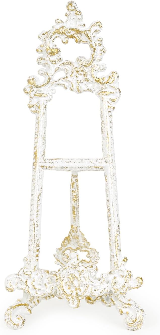 Sungmor Soporte vintage para libros de cocina de hierro fundido, pequeño caballete adornado, soporte de flor de lis, soporte de mesa de 15.5