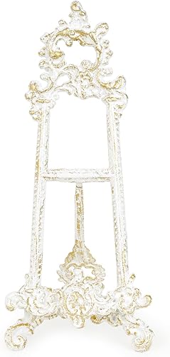 Sungmor Soporte vintage para libros de cocina de hierro fundido, pequeño caballete adornado, soporte de flor de lis, soporte de mesa de 15.5