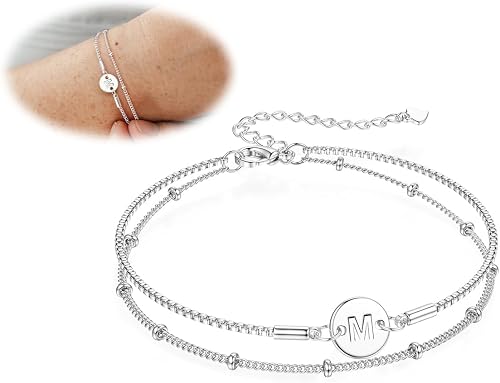 BodyBonita Bracelet Femme en Couches avec des Pendentifs en Argent Sterling Rond