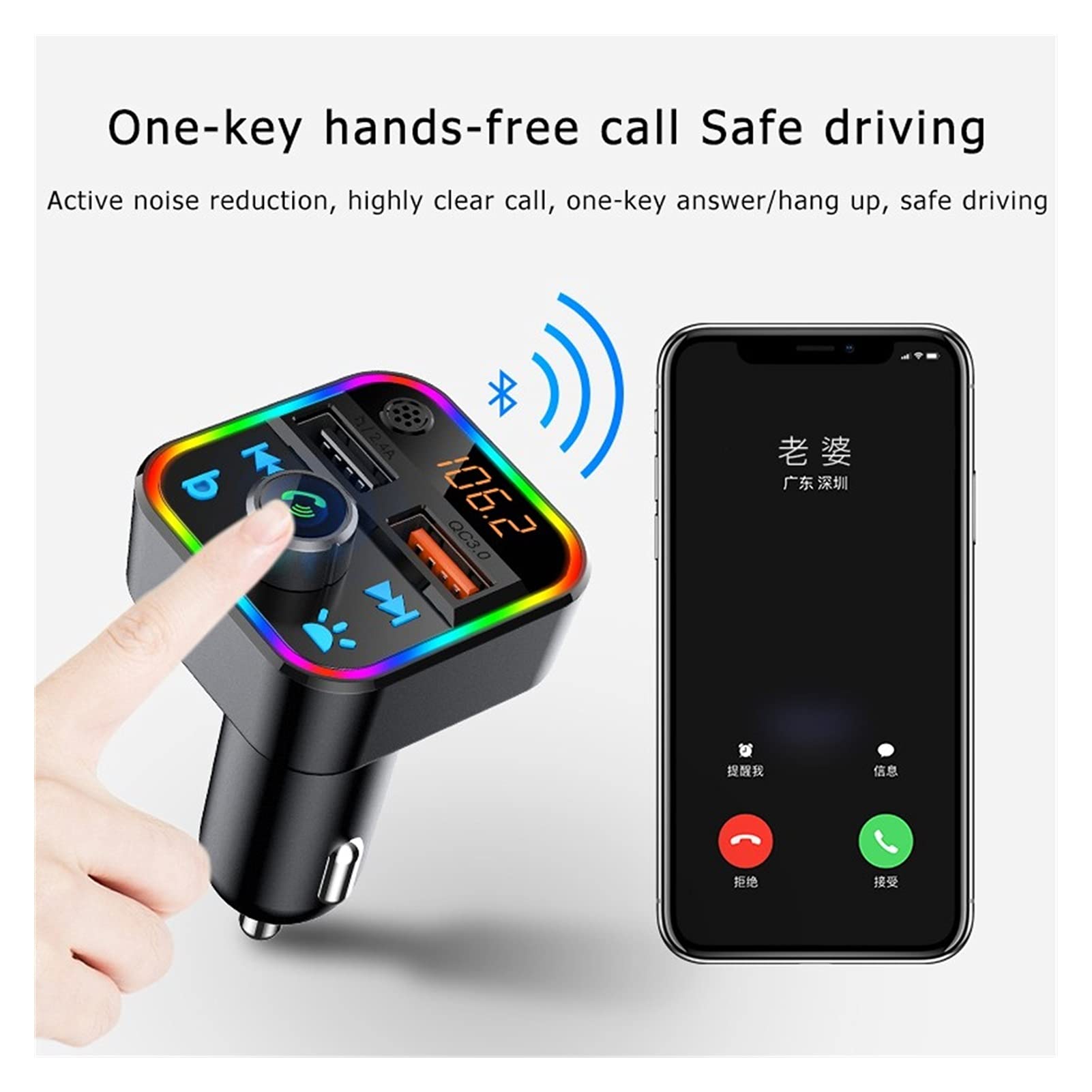 Adattatore Audio Bluetooth. FM. Trasmettitore AUX Modulatore Bluetooth Vivafree Kit Car Audio MP3. Giocatore con 2.4a Quick Chad Dual USB Caricabatteria for Auto