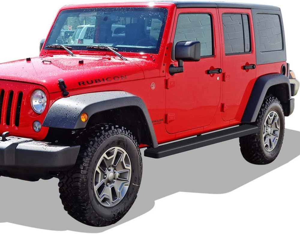 APS (Stainless Steel Black Powder Coated 5 inches) Running Boards Nerf Bars Side Steps Compatible with Jeep Wrangler JK 2007-2018 4-Door (Factory sidesteps or Rock Rails Have to be Removed)