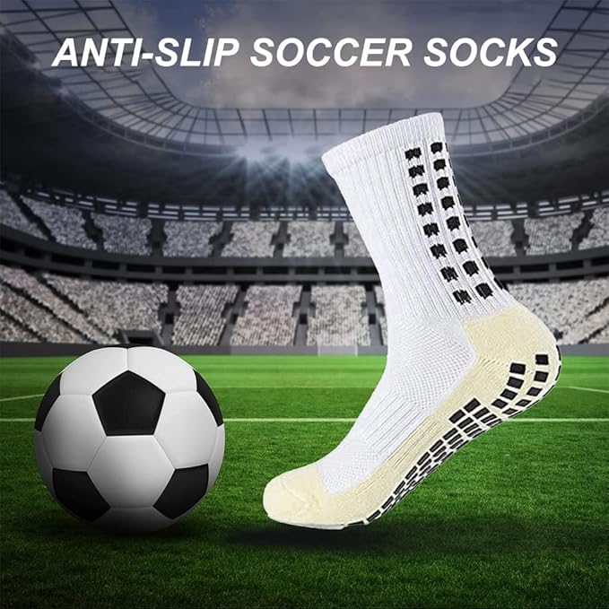 FEBLICH Hi-Tech Performance Athletic Grip Socks For Men & Women, Anti-Slip Rubber Grip Socks, Thick Cushion Grip Sports Socks, Anti-Skid, Breathable Cotton Crew Socks For Soccer Gym Running Training 2