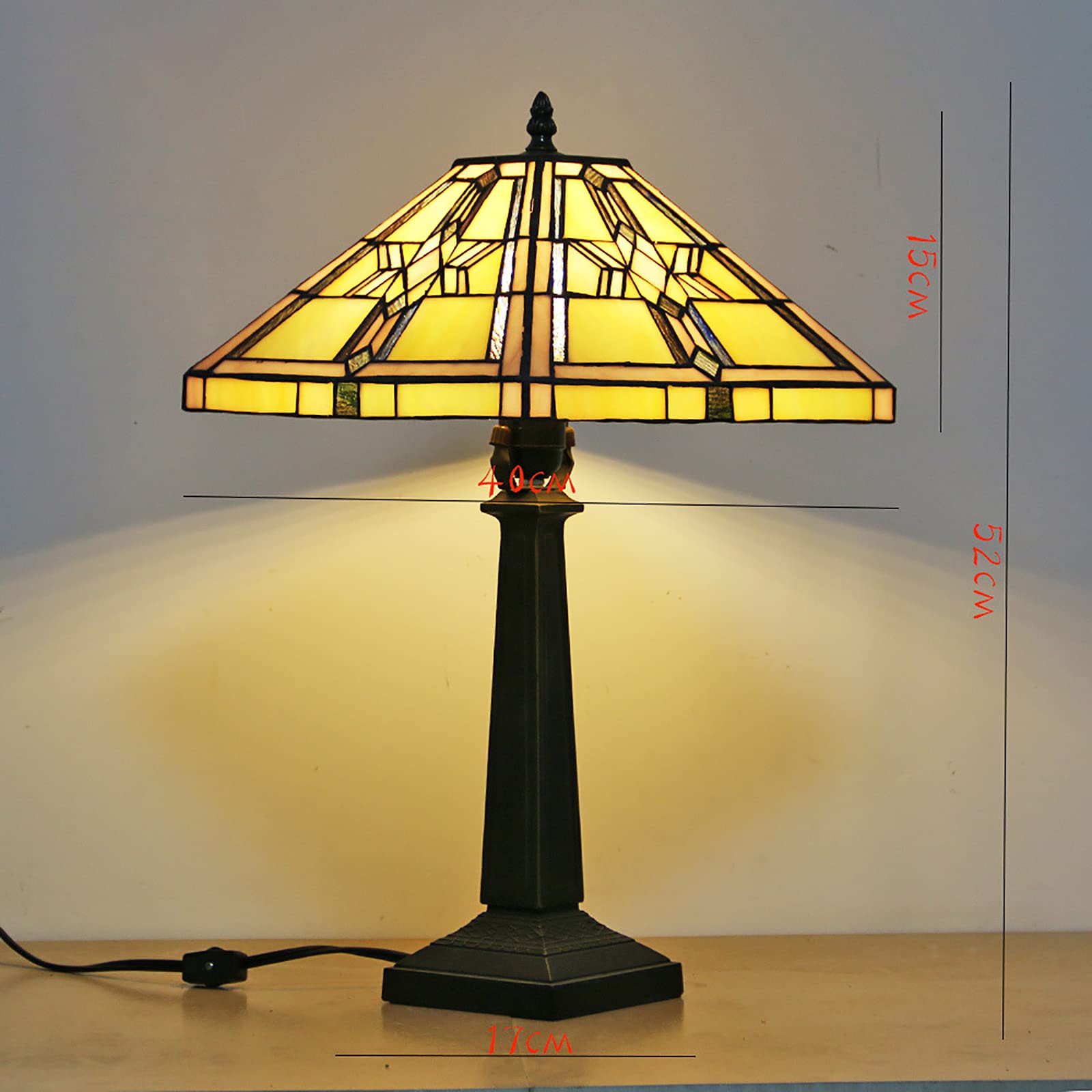 Lampada da scrivania in Stile Pastorale Lampada da Tavolo Tiffany Lampada da Lettura Paralume in Vetro colorato Giallo Base in Lega per Soggiorno Camera da Letto,A Needed