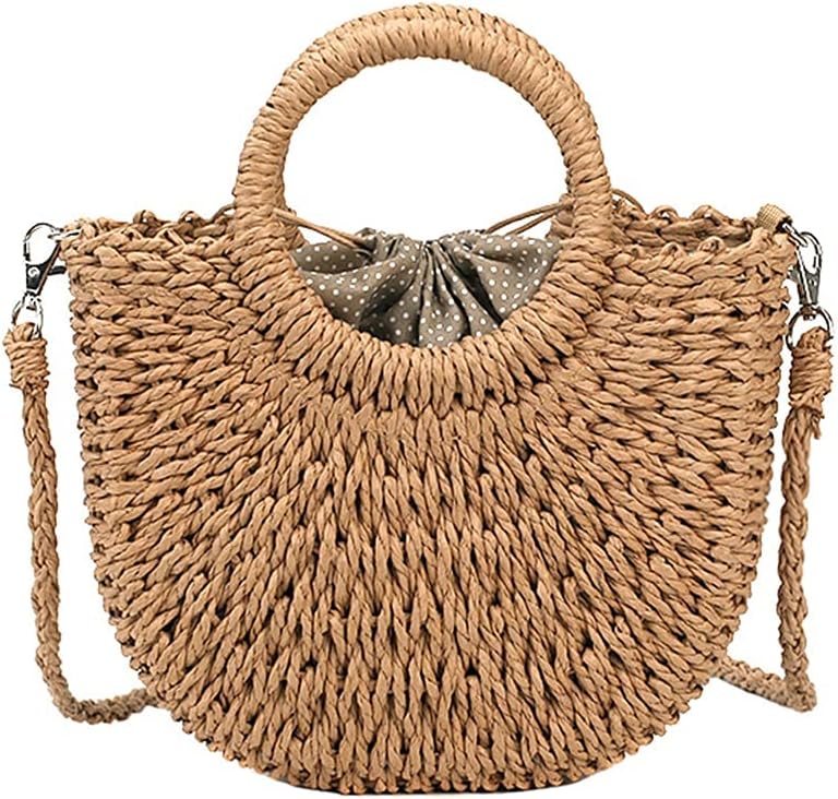 Straw Bag for Women Summer Handwoven Tote Bag Rattan Handbag Hollow Boho Style Clutch Purse for Beach Travel Daily Use