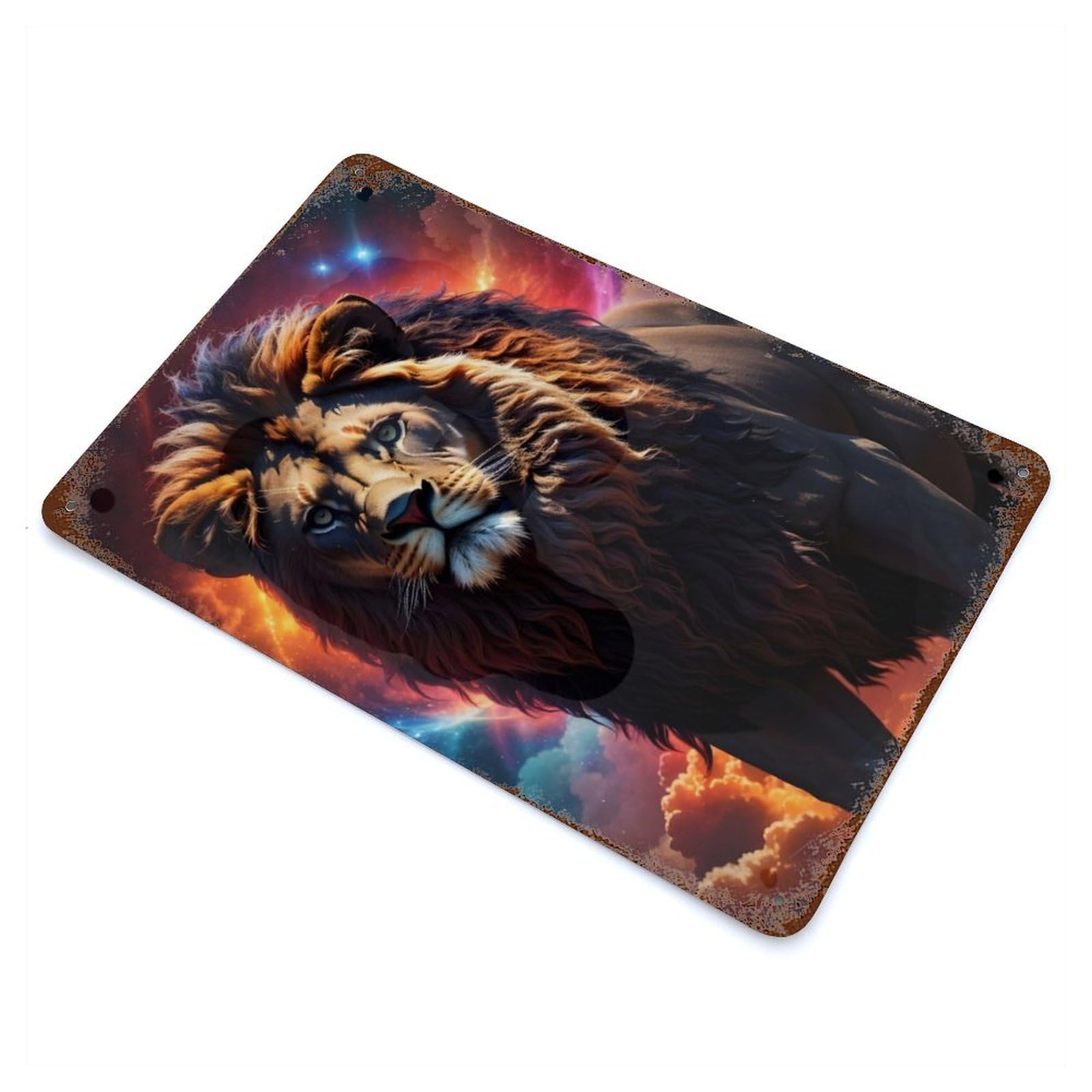 Rust Effect Lion Galaxy Fantasy Vintage Rust Metal Sign 11.8"x7.9", Classic Wall Plaque for Shed, Workshop And Garage Wall Decor