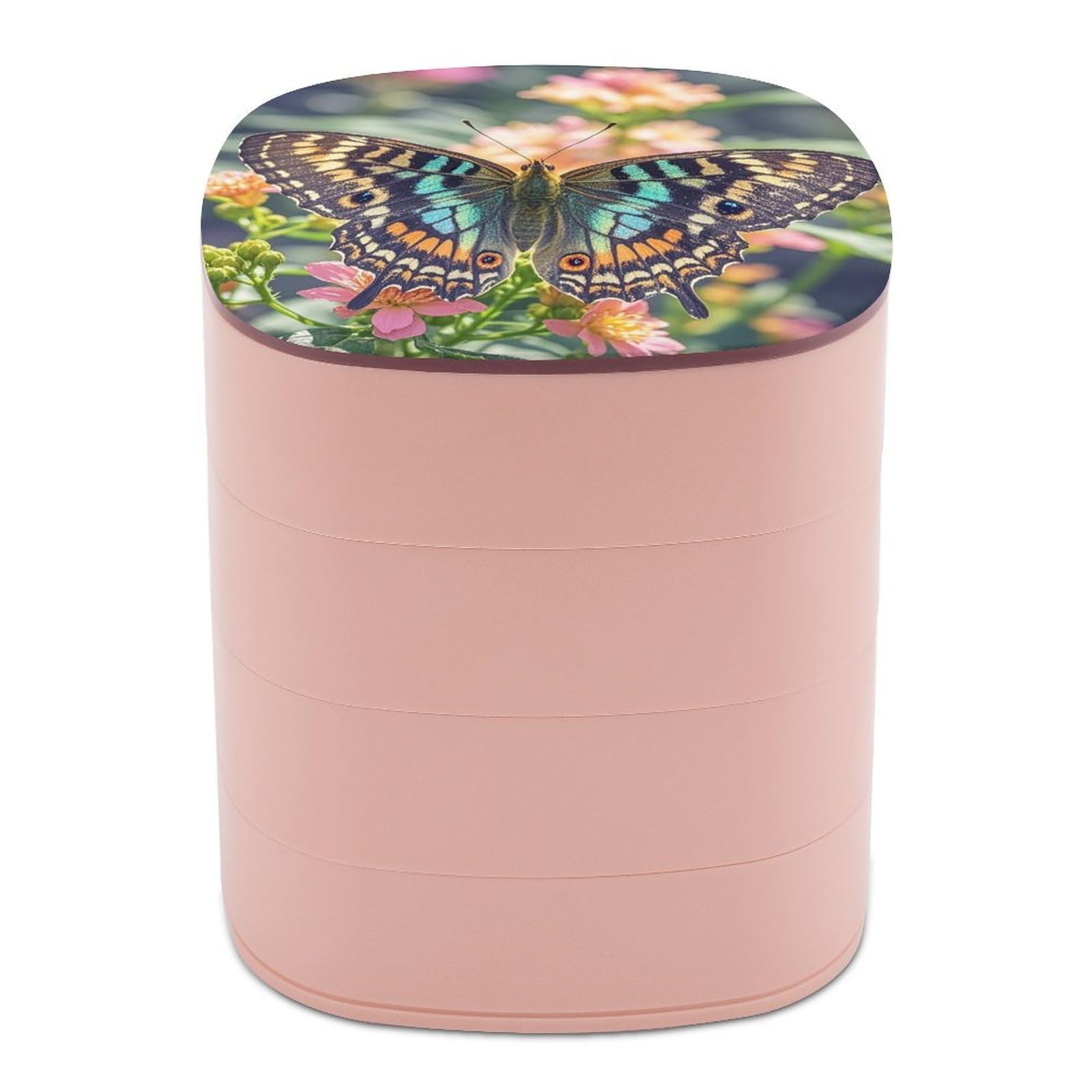 FekiLoot Rotating Butterfly Jewelry Box Large Capacity Jewelry Organizer with Mirror 4 Tier Hoop Ring And Earring Holder With Lid Small Travel Jewelry Case for Women