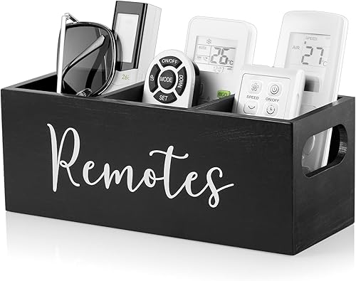 DRASTAR Soporte para control remoto, soporte remoto de madera para TV con 3 ranuras, organizador remoto para mesita de noche, organizador remoto