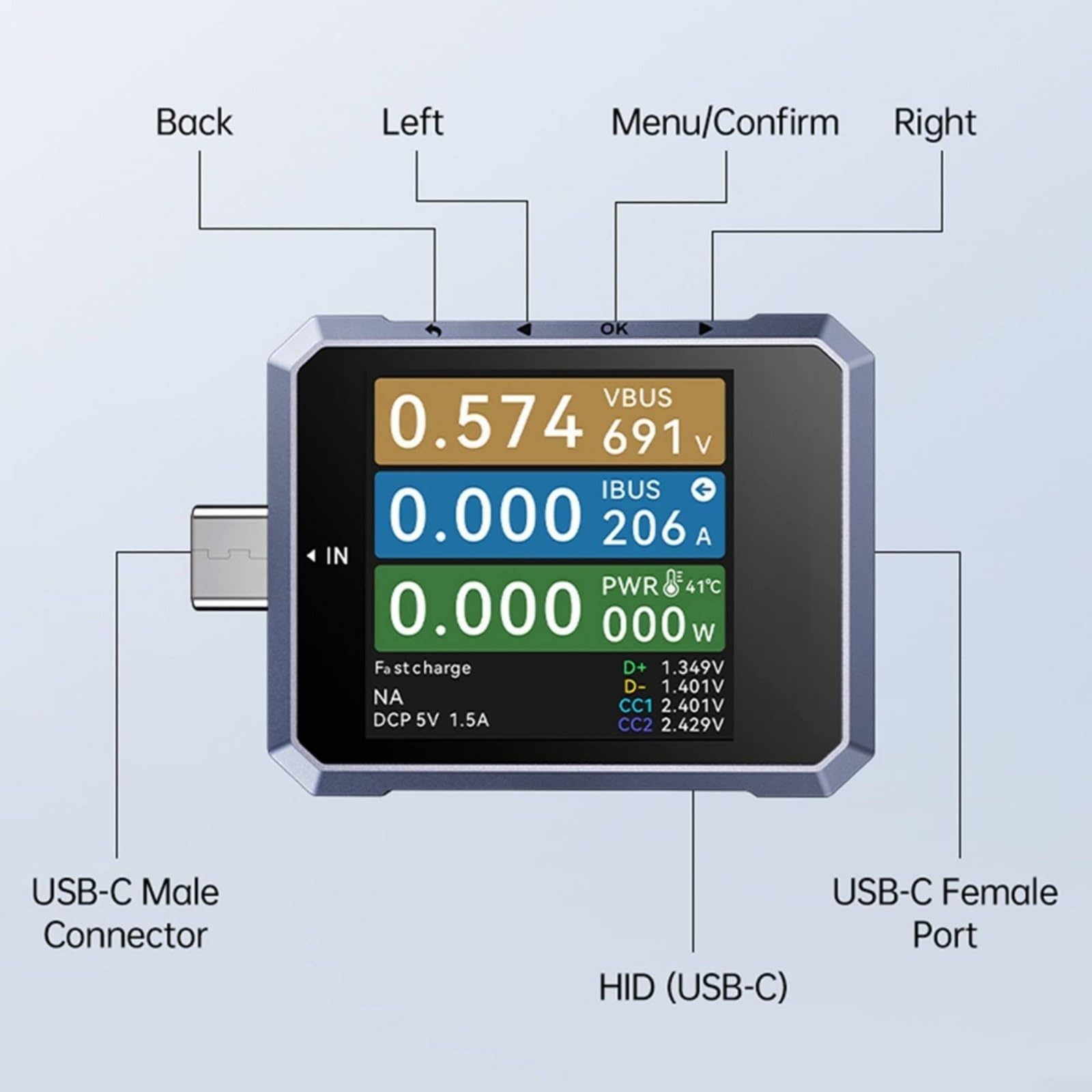 Generic Usb Tester Dispositivo con Multimetro Elettronico Digitale Analizzatore di Energia Usb Misuratore Corrente Monitoraggio Onde Elettriche Adatto per Appassionati Elettronica Laboratorio