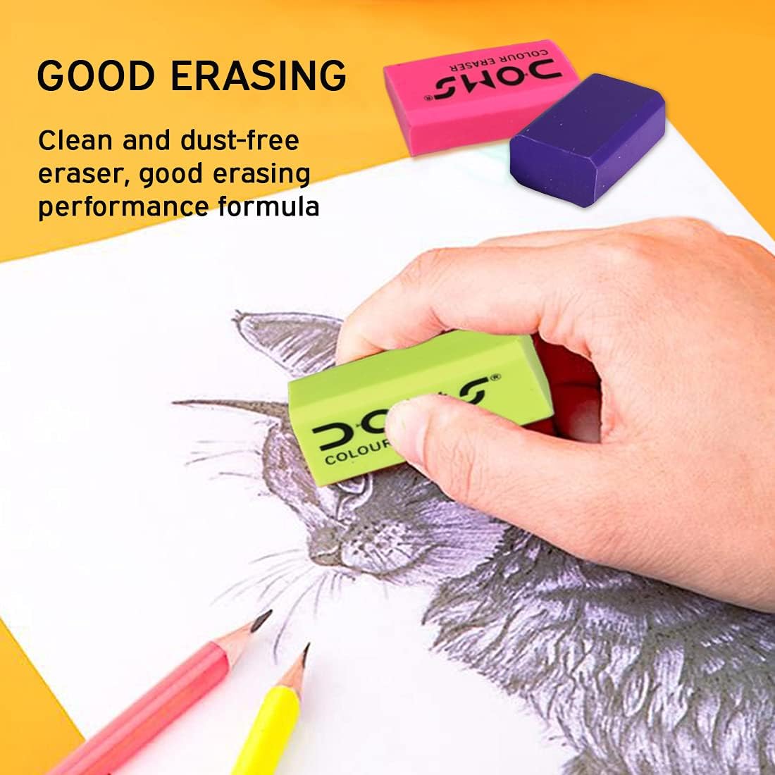 Doms Non-Toxic Dust Free Coloured Erasers Jar Pack Set (Pack of 100 x 2 Set), Multicolor (Model Number: DM3438P2)