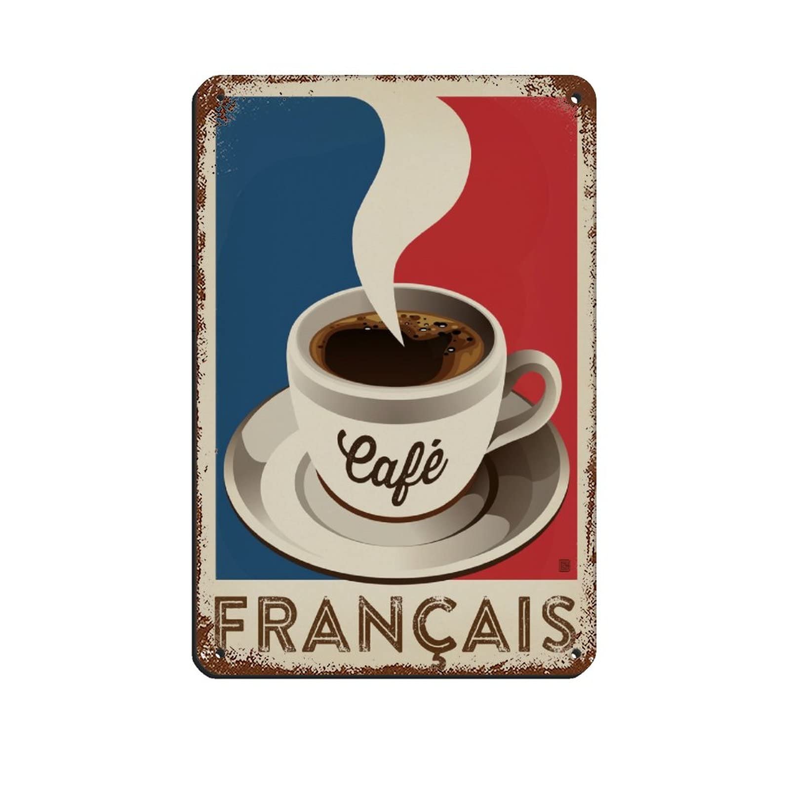 shgwehh Vintage Signs Metal Signs Cafe Francais French Flag Metal Travel Tin Signs Wall Decor for Cafe Bar Pub Home 30x40CM