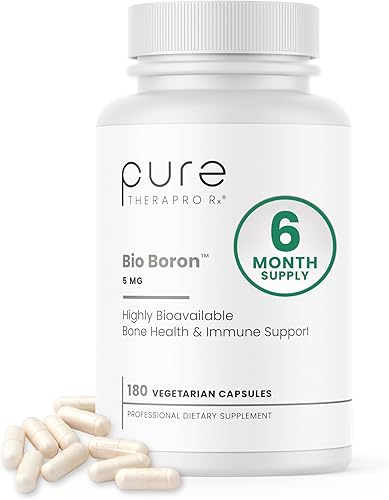 Pure TheraPro Rx Bio Boron, 5mg/Capsule, 180 Capsules, Bororganic Glycine Boron Supplements for Men & Women, Vegan Mineral Supplements for Bones,