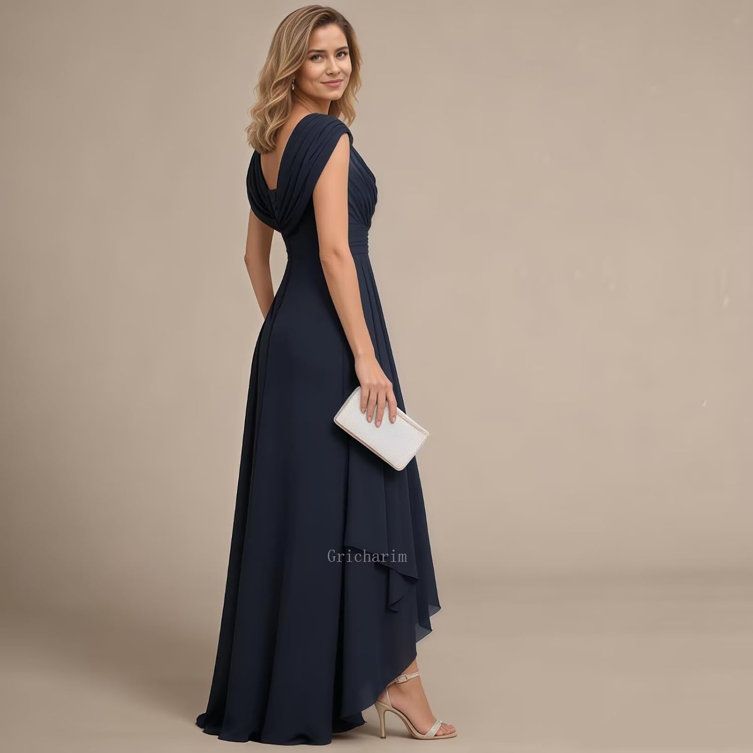 Cap Sleeve Ruffle Chiffon Mother of The Bride Dress Ruched A line Formal Evening Dress GR044 - Image 4