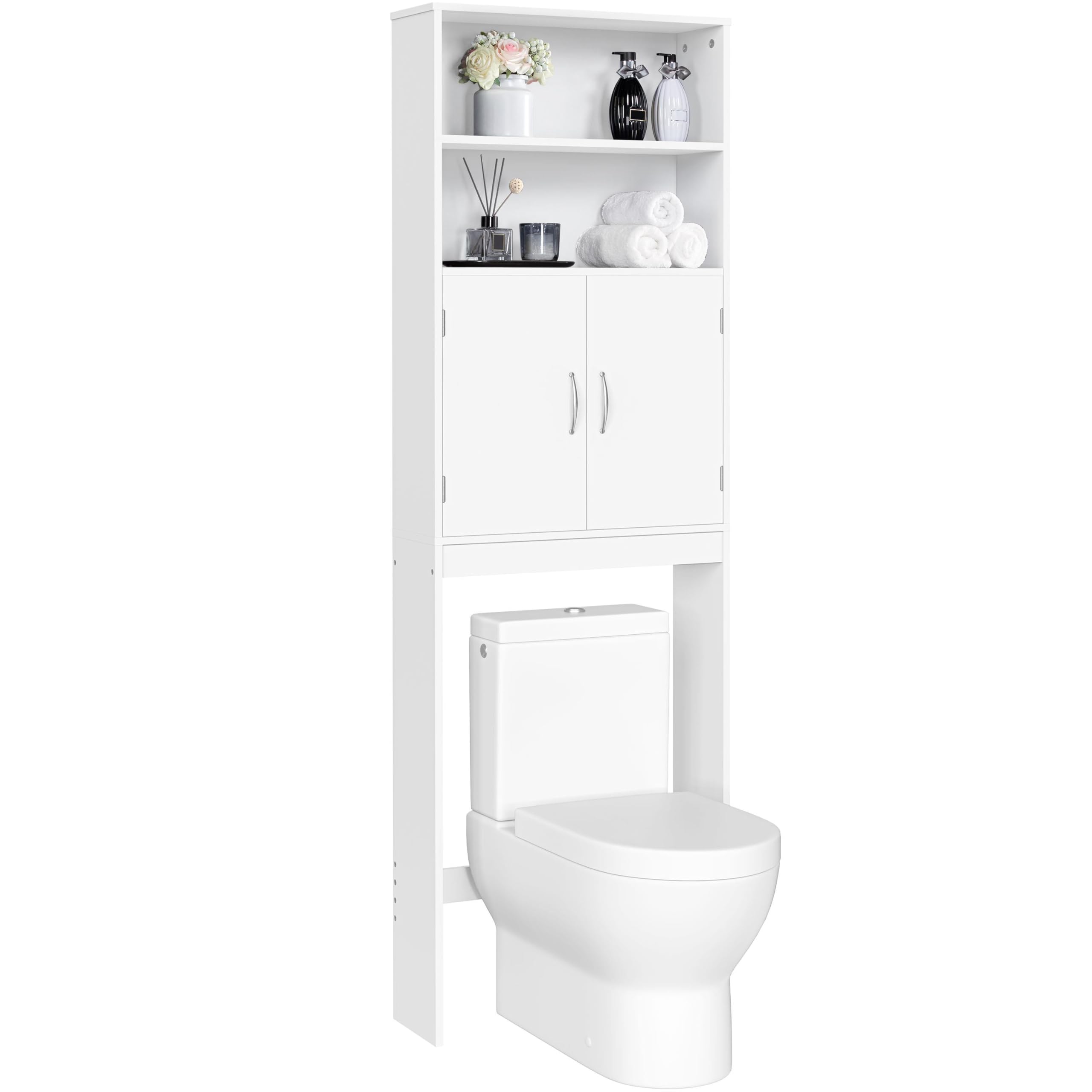 Yaheetech Over The Toilet Storage, Taller Bathroom Organizer Space-Saving Storage Cabinet with Adjustable Shelves and Double Doors, 77 in H, White