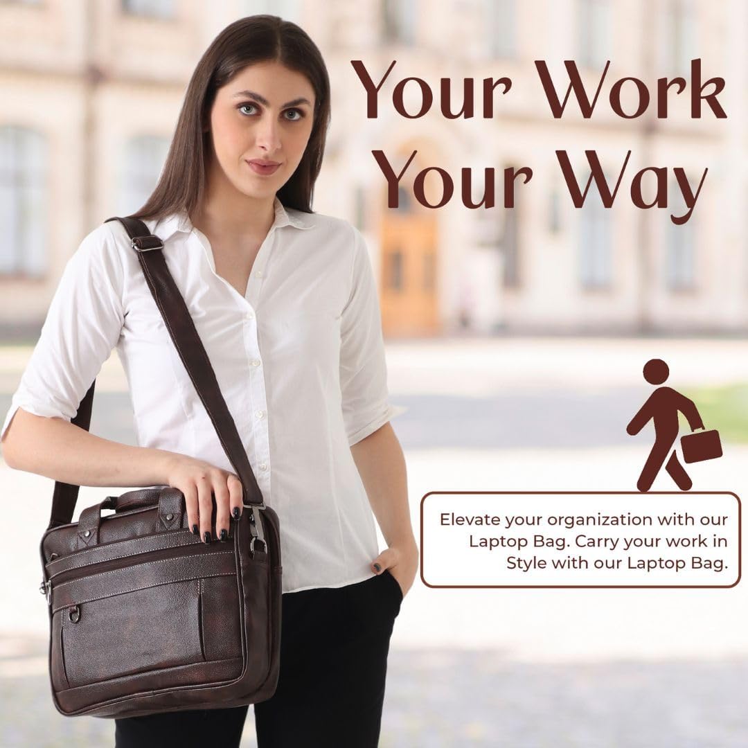 Premium Leather Laptop Briefcase, Waterproof Messenger Shoulder Bag, Business Travel Crossbody Case for Men Women, Notebook