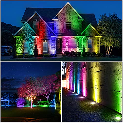 Image of Low Voltage Landscape Lights 10W RGBW Warm White LED Well Landscape Lighting Remote Control IP67 Waterproof Outdoor 12V-24V Pathway Deck Ground Lights(10Pack with Connectors)