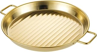 Stainless Steel Paella Pan, Non-Stick Spanish Seafood Frying Pot Wok Cheese Cooker Cooking Kitchen Cookware for Homes or Restaurants,Silver,Smal Plates(Gold,Large)