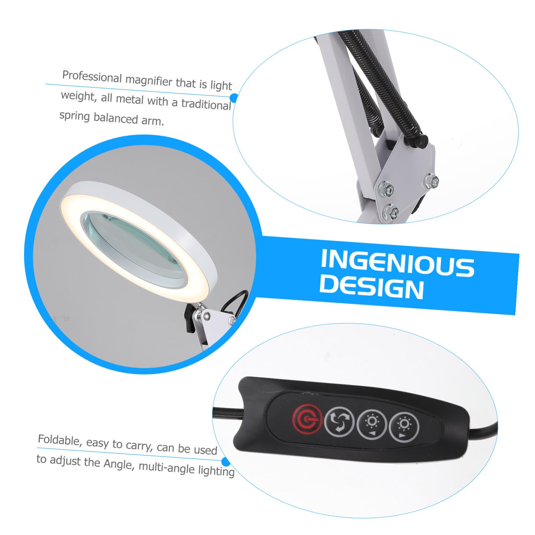 Toddmomy Lampada Lente di Ingrandimento LED 5x Braccio Regolabile a Molla e Illuminazione Multiangolo per Manicure, Trucco e Ricamo Morsetto da Scrivania e Alimentazione USB