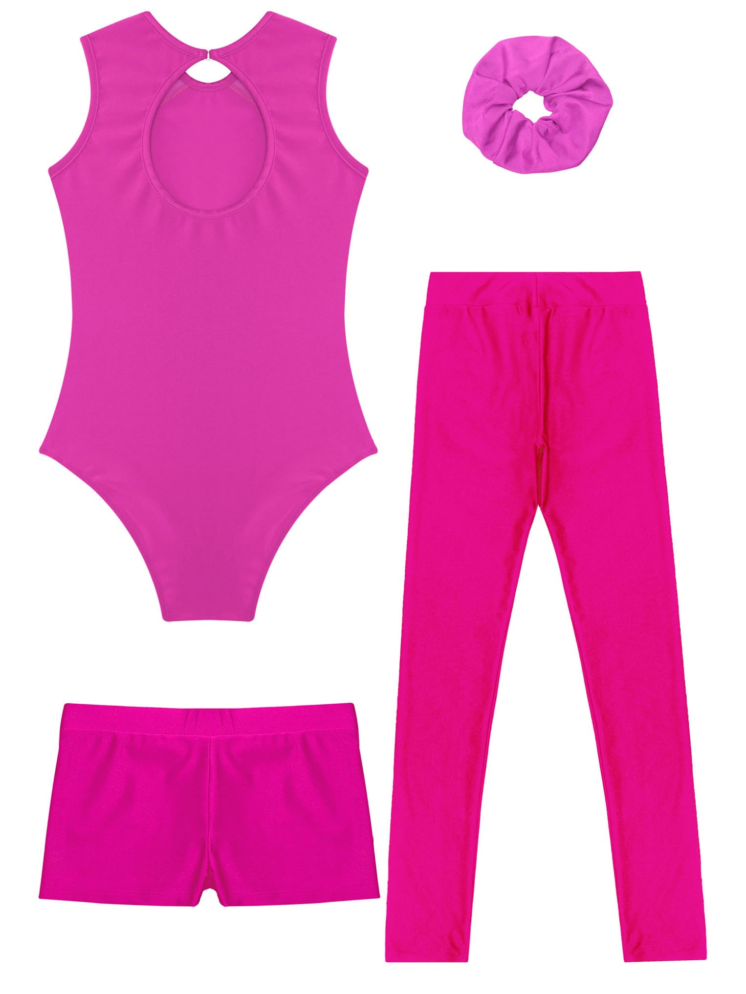 Oyolan Ensemble de Gymnastique 4 Pièces pour Fille Justaucorps Legging Short Chouchou Tenue Danse Gym Patinage Sport Fitness
