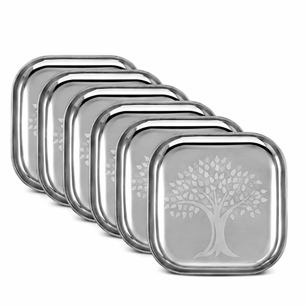 Stainless Steel Plates, 18x18, Heavy Gauge | Nasta Plates, Decorative, For Breakfast, Halwa Plates, Snacks Serving Dish-image-48