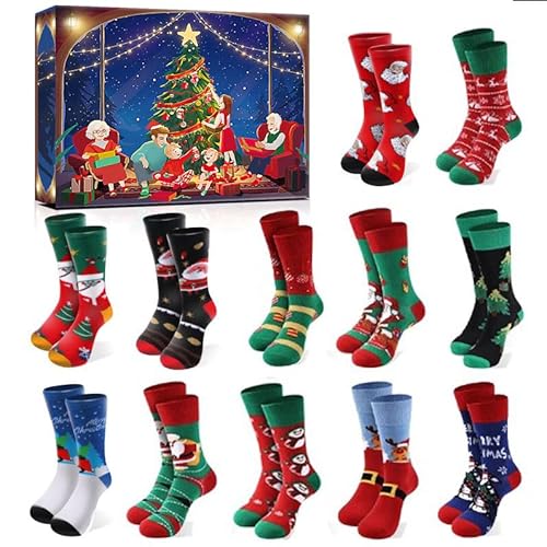 Cysincos 12 pares de calcetines navideños calendario de adviento 2025 mujeres adultos calcetines de peluche para mujer calcetines divertidos calendario de Navidad calcetines de Navidad