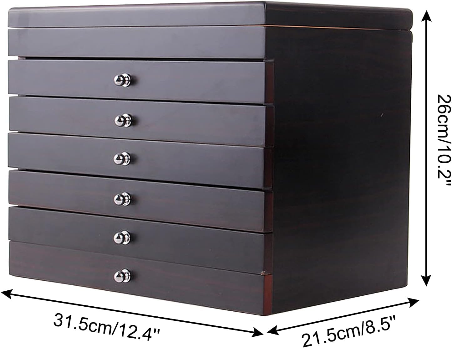 7-lagige Füllfederhalter-Displaybox mit 78 Fächern, Organizer, Aufbewahrungsfach aus Holz, Schubladenetui, Stiftehalter mit Glasfensterdeckel (Farbe: Schwarz)