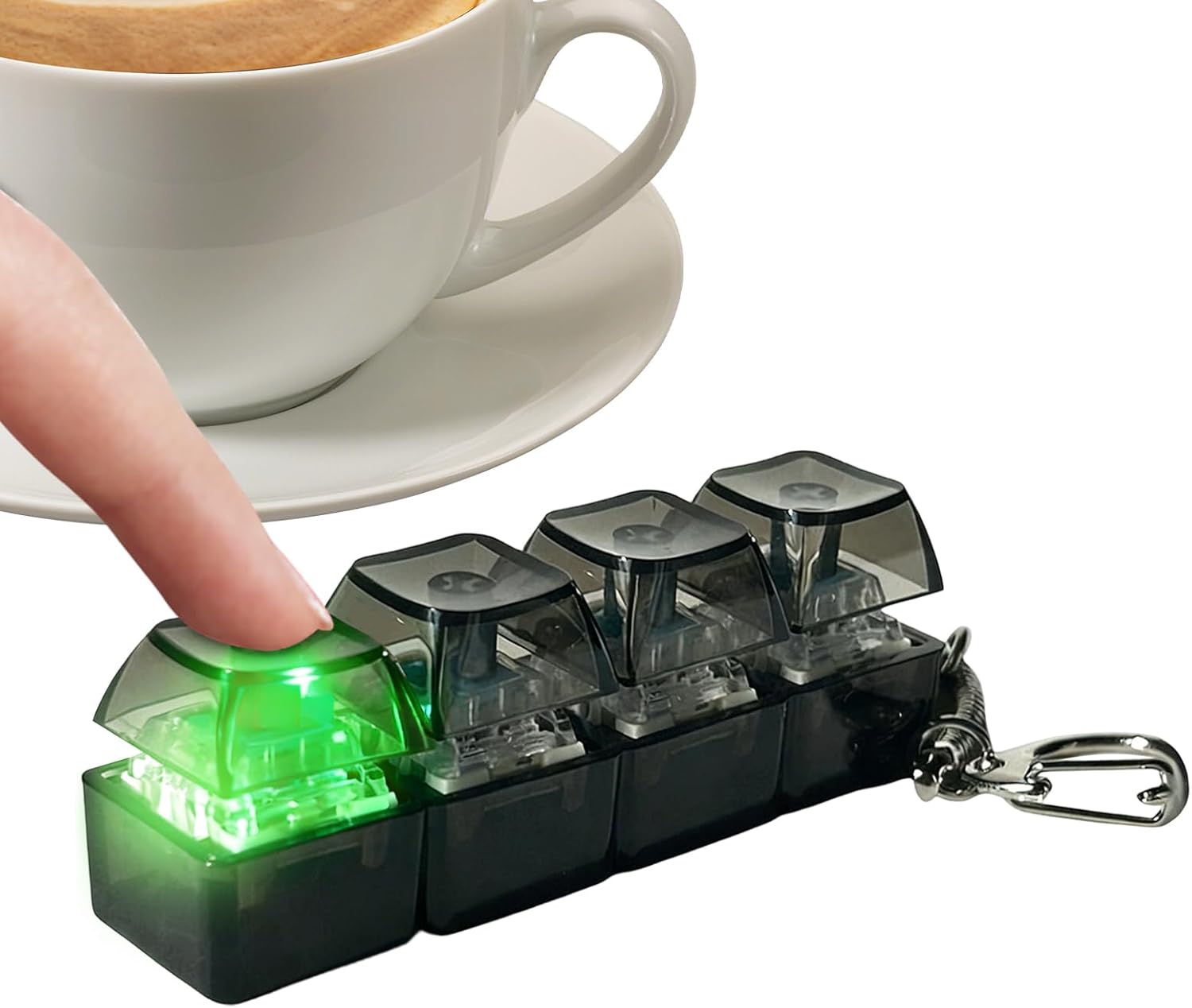 2× Keyboard Fidget Toy Light Up, 4-Button Fidget Keyboard Keychain Stress Relief Toys,Keyboa rd Dec ompression Button Finger Transparent Colorful Clicker for Adults Kids Boy Family Travel Backpack