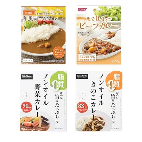 健康志向 レトルトカレー 4種8食 詰め合わせセット(減塩 ノンオイル 野菜 鰹節 かつお節 低カロリー 低糖質) 防災食 非常食 備蓄食 保存食のサムネイル