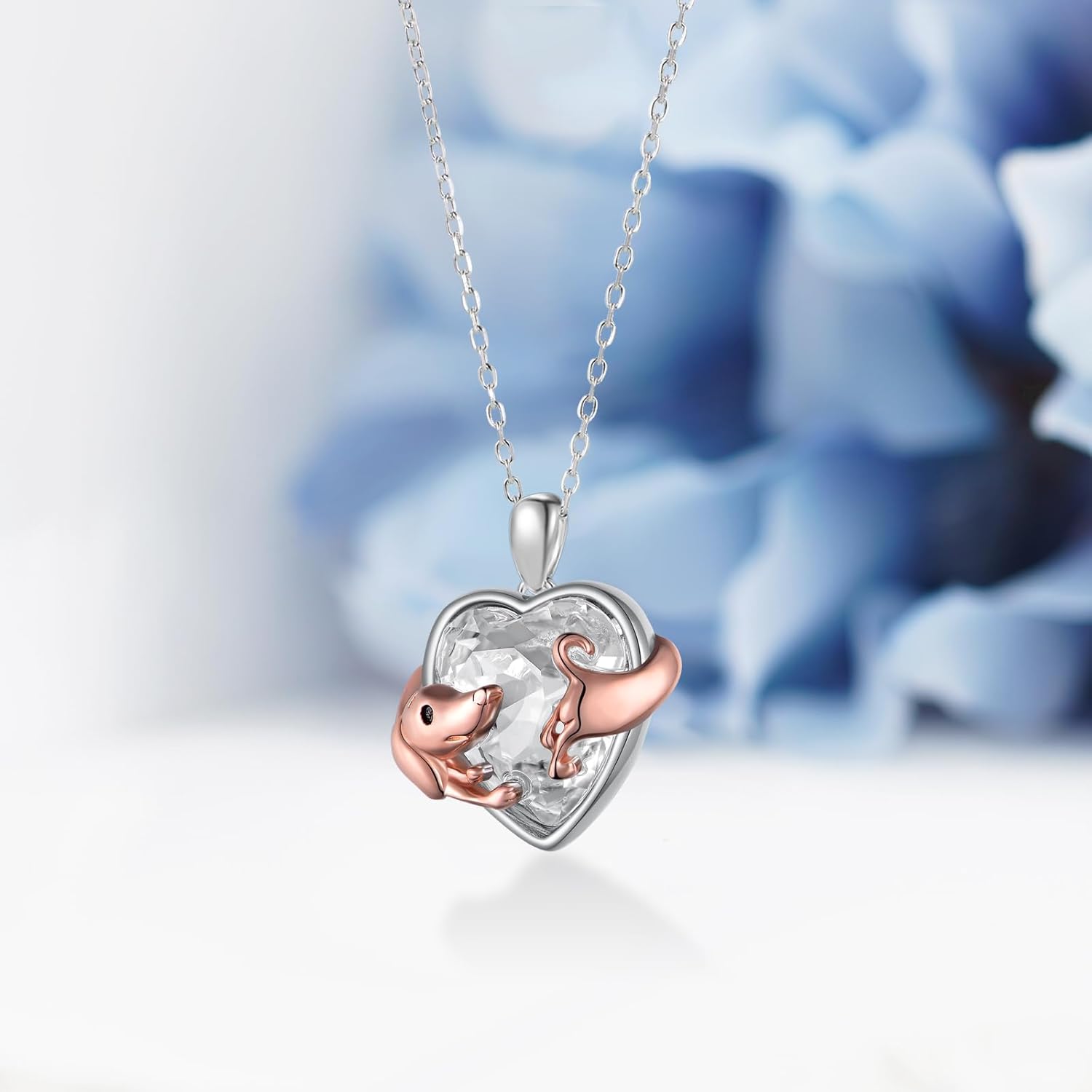 Dachshund Gifts: 925 Sterling Silver Dachshund Necklace - Rose Gold Dachshund Pendant with Heart CZ - Dachshund Jewelry for Women - Image 5