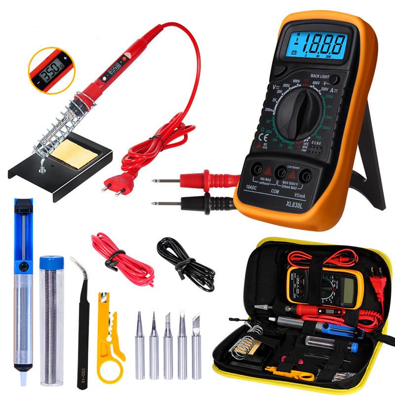 Kit de soldador LCD de 80 W, temperatura ajustable de 180 a 480 °C, herramienta de soldadura con 5 puntas de soldadura, tubo de alambre de estaño, pinzas de soporte de bomba desoldadora