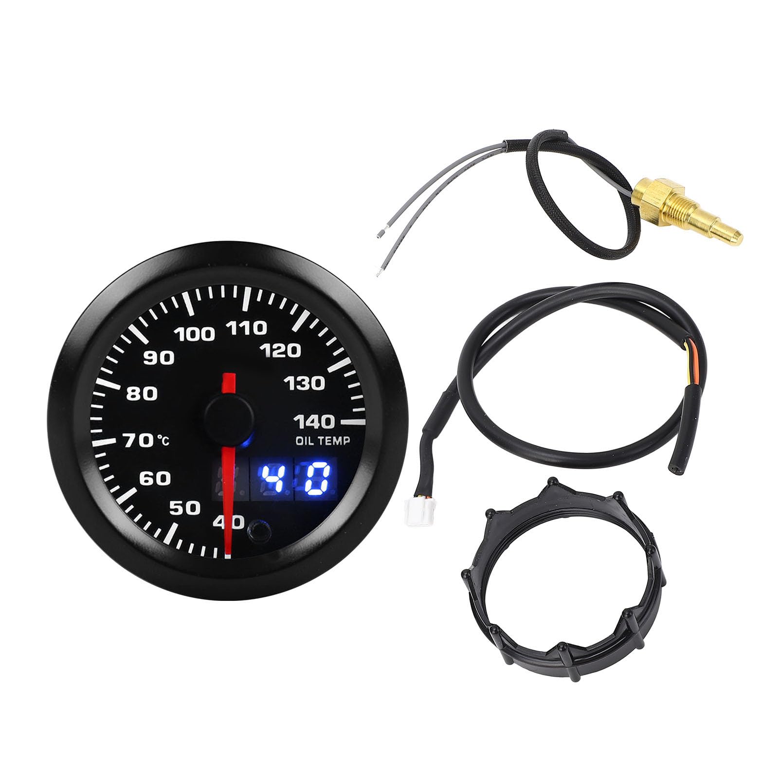 Medidor de Temperatura del Aceite de 52 Mm Monitoreo Preciso Indicación de Puntero Medidor de Ajuste Universal de 40 a 140 ℃, para Automóviles con Sistemas Eléctricos de 12 V,