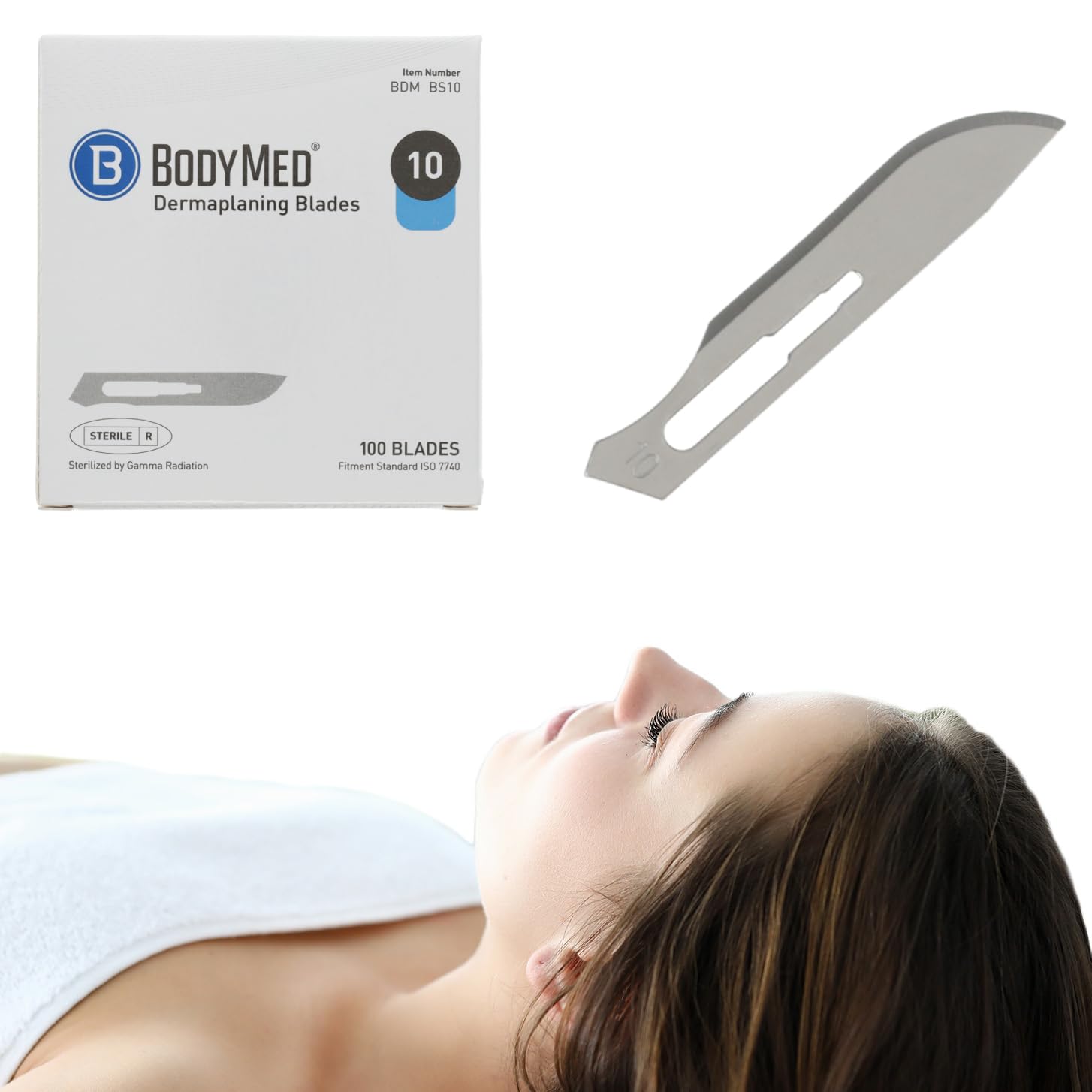 BodyMed Dermaplaning Blades #10 in Stainless Steel, 100 PCS - Disposable, Sterile Scalpel Blades for Estheticians, Facial Exfoliation, Hair Removal, Skin Care, Surgical & Podiatry Use