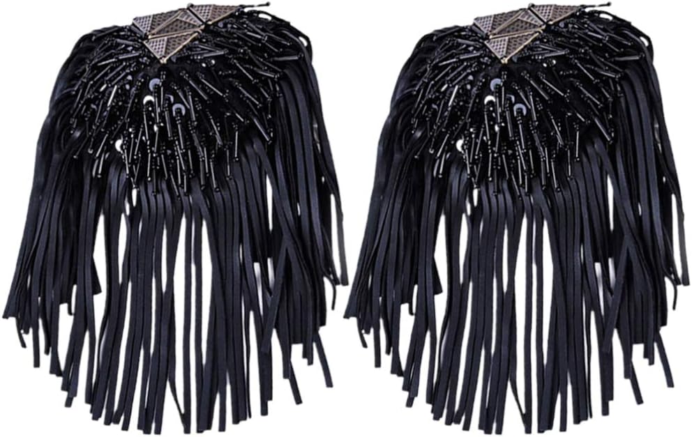 TENDYCOCO Leather Tassel Epaulettes Shoulder Pads with Rhinestone Accent 7 Inch Fringe Shoulder Jewelry for Women S Jackets and Suits