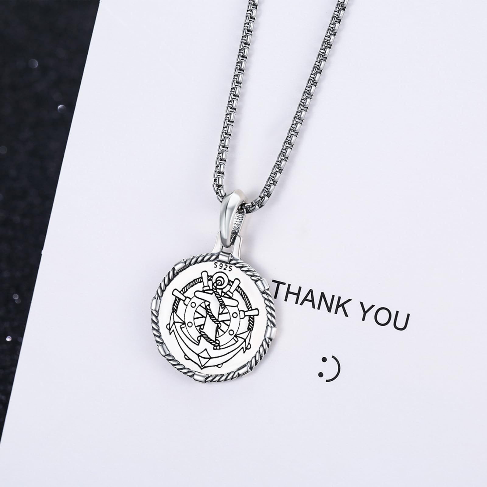 OHAYOO Kompass Anhänger Kette mit Foto 925 Sterling Silber Medaillon zum Öffnen Piraten Kette für Herren Damen
