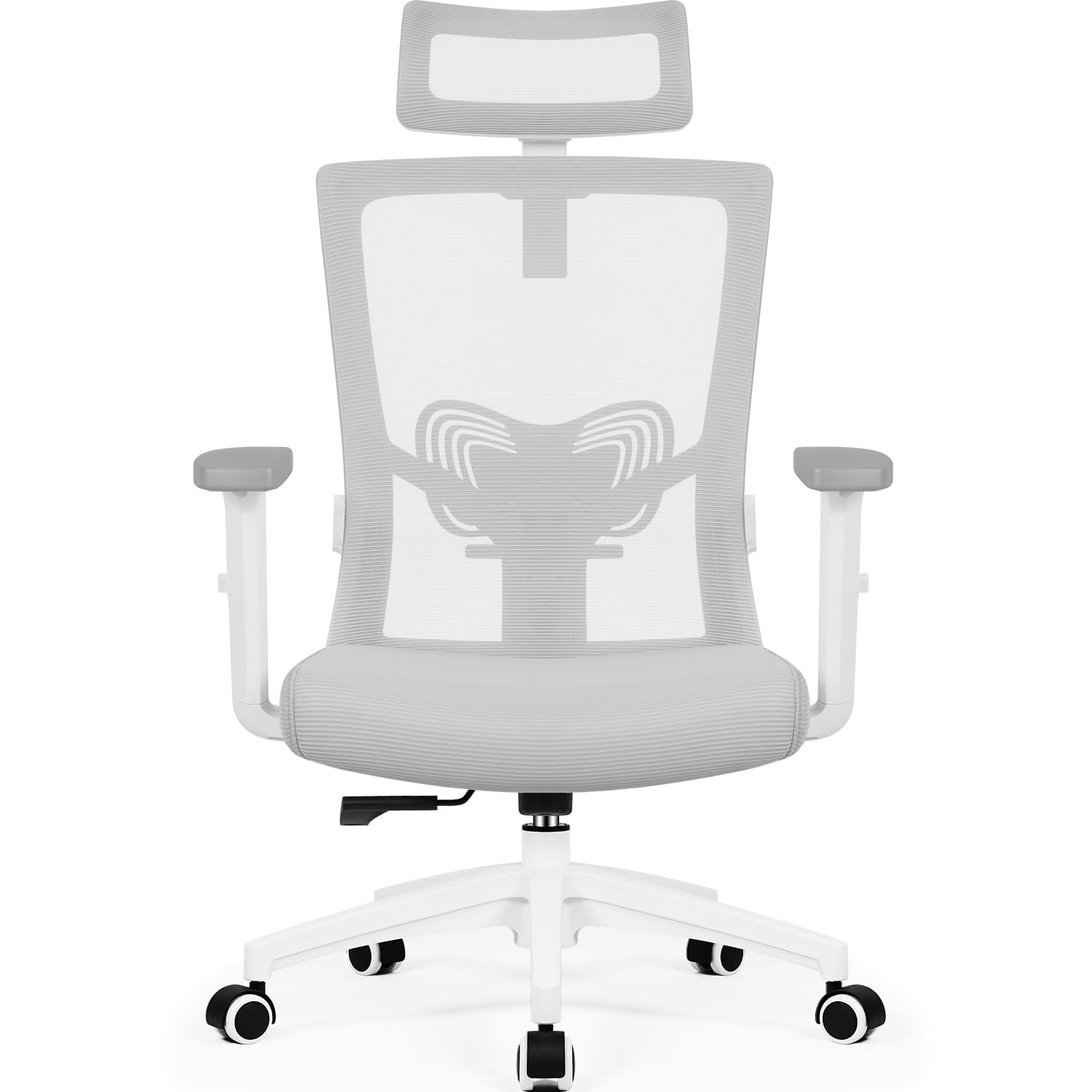Daccormax Bürostuhl Ergonomisch, Schreibtischstuhl mit Verstellbarer Kopfstütze, Armlehnen, Lendenwirbelstütze, Drehstuhl Wippfunktion bis 135°, Chefsessel aus Mesh,Rückenschonend, Bürostuhl 150kg
