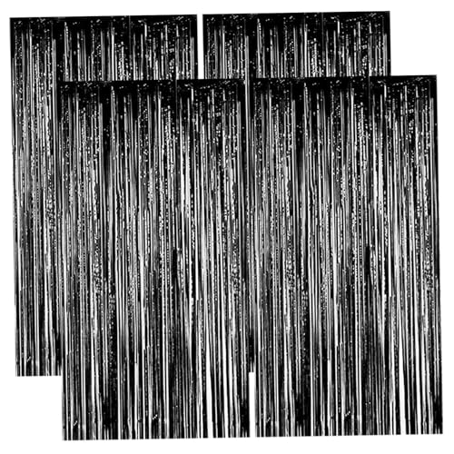 4 piezas Cortinas franjas de aluminio negro 3.3x8.2 pies Cortina decorativa de oropel negro brillante para cumpleaños, baby shower, boda, telón de fondo de la fiesta de Halloween
