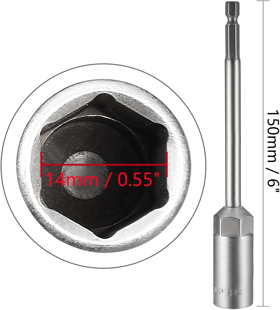 Sourcingmap 1/4" Quick-Change Hex Shank 14mm Nut Setter Driver Drill Bit, 150mm Length, Metric No-Magnetic - Image 4