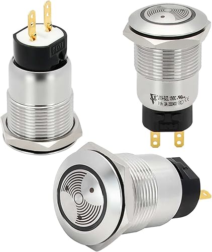 Miniatura 4 de Zumbador LED rojo 12 V 0.748 in alarma indicador luz lámpara de acero inoxidable señal de metal piloto 0.75 "agujero de montaje con 85dB sonido
