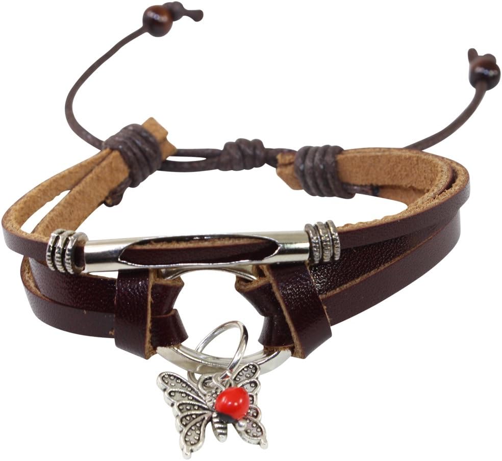 EVELYN BROOKS Charm Leather Bracelet (Variety Styles) Adjustable & Easy to Wear w/Meaningful Good Luck Peruvian Huayruro Beads - Great Gifts for Mom, Daughter, Sister, Aunt, Girlfriend (6"-8.5")