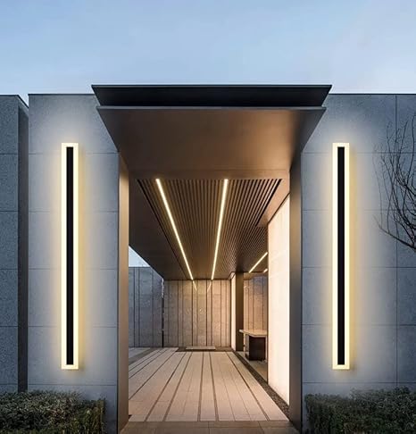 LS-PRO (48 inch/29w Outdoor Long Strip Modern LED Wall Lighting Fixture Lamps, Elegant Frosted White Acrylic, Black Aluminum Body IP65 Waterproof Anti Rust. (Warm White 3000K). 1 Year Warranty