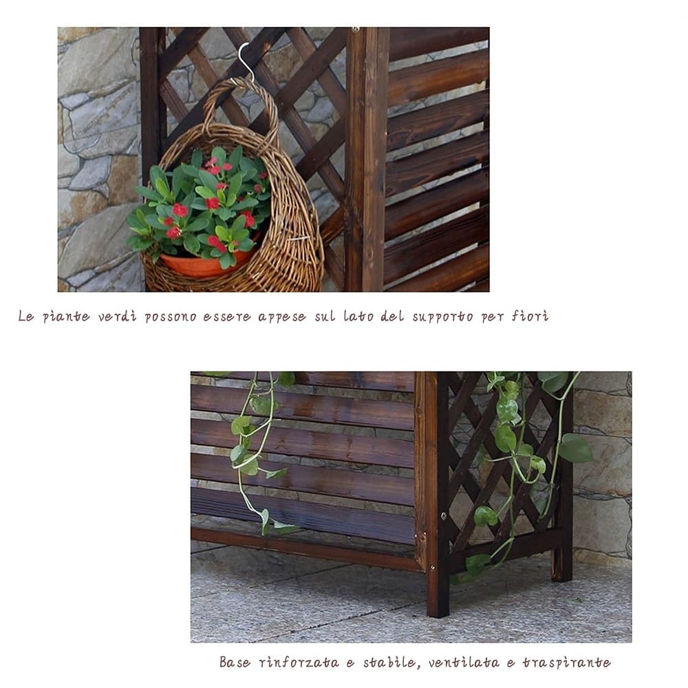 Copertura Condizionatore Esterno Copri Condizionatore Esterno Legno Rack Per Condizionatore D'Aria Nascosto Nel Cortil Griglie Protettive Robuste Antifurto,Marrone ( Misurare : 96Lx40Wx89H cm )