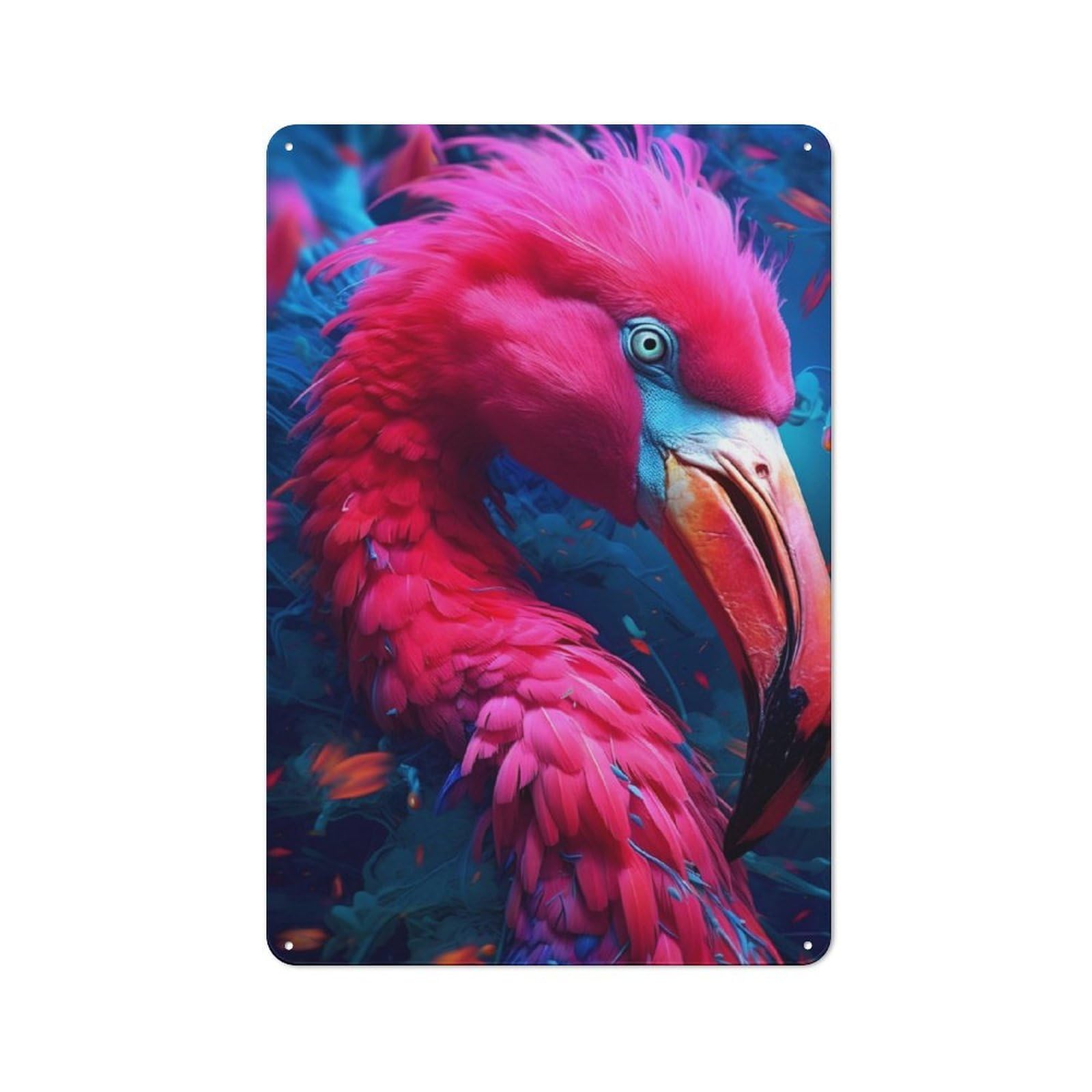 Junmoney Flamingo Fluorescent Uv Metal Sign 30X20cm With For Home Bar Wall, Retro Decor, For Garage, Workshop And Man Cave Decoration