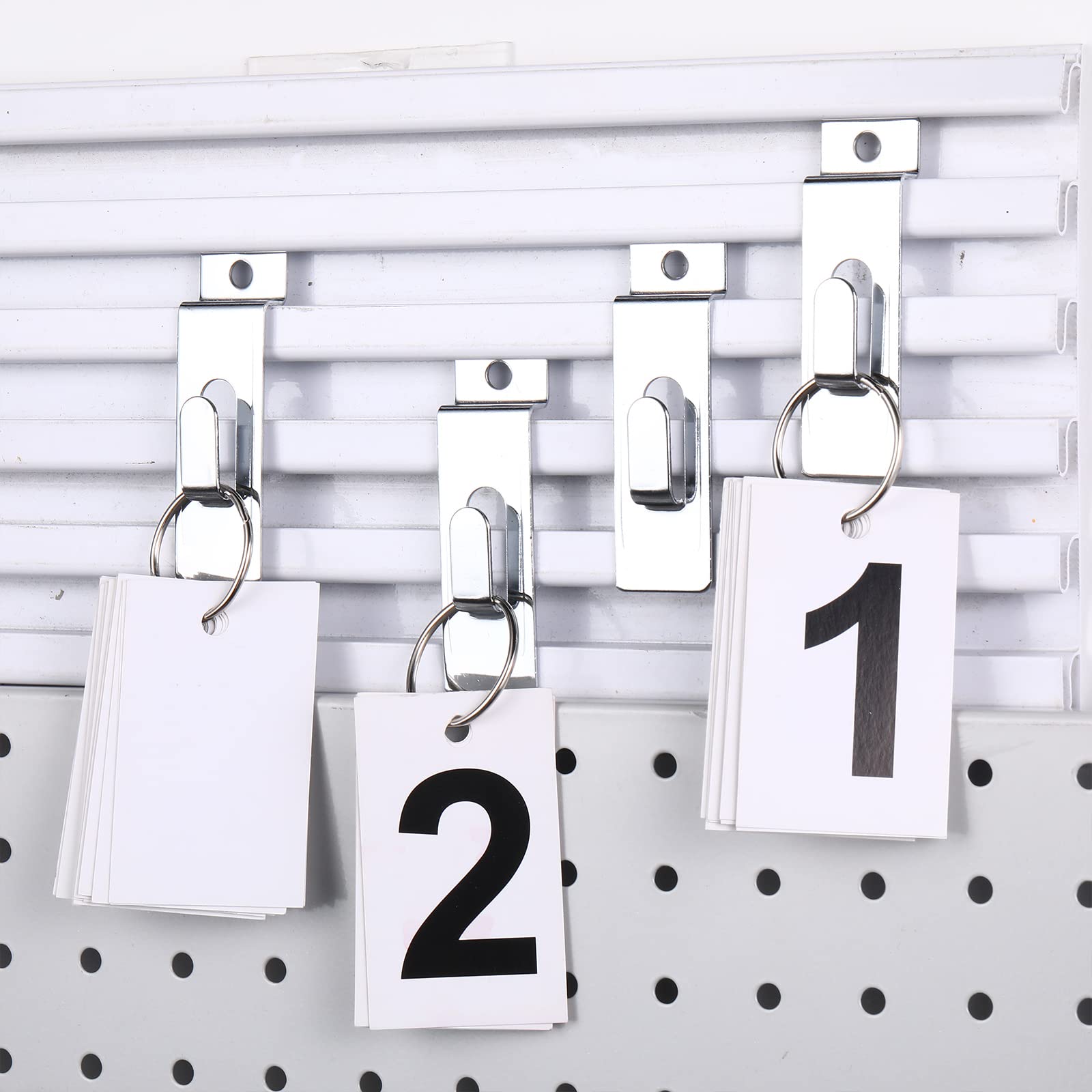 50 Stück Kerbhaken Lamellen Wandhaken Bilderaufhänger für Slatwall Display Zubehör Rasterplatte Panel Stecktafel, Silber