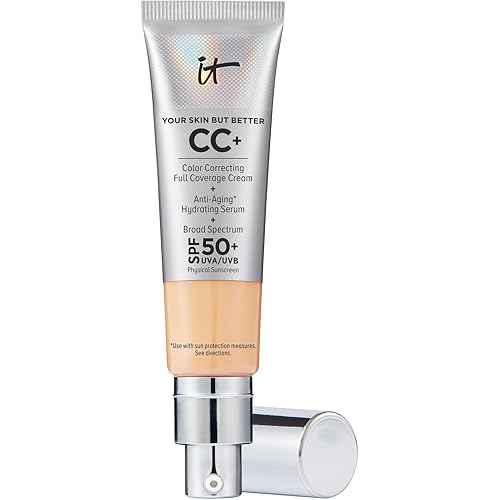 IT Cosmetics CC+ Cream - Natural Full Coverage Foundation With SPF 50+, Color Corrector & Anti-Aging Hydrating Serum, Hyaluronic Acid + Peptides, Lightweight Up To 24H Wear, All Skin Types- 1.08 fl oz