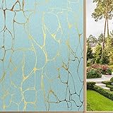 BoeHiop Window Privacy Film, Teal Gold Marble Frosted Window Clings, Decorative Glass Covering Decals, Non-Adhesive Vinyl, 17.7 x 23.6 in